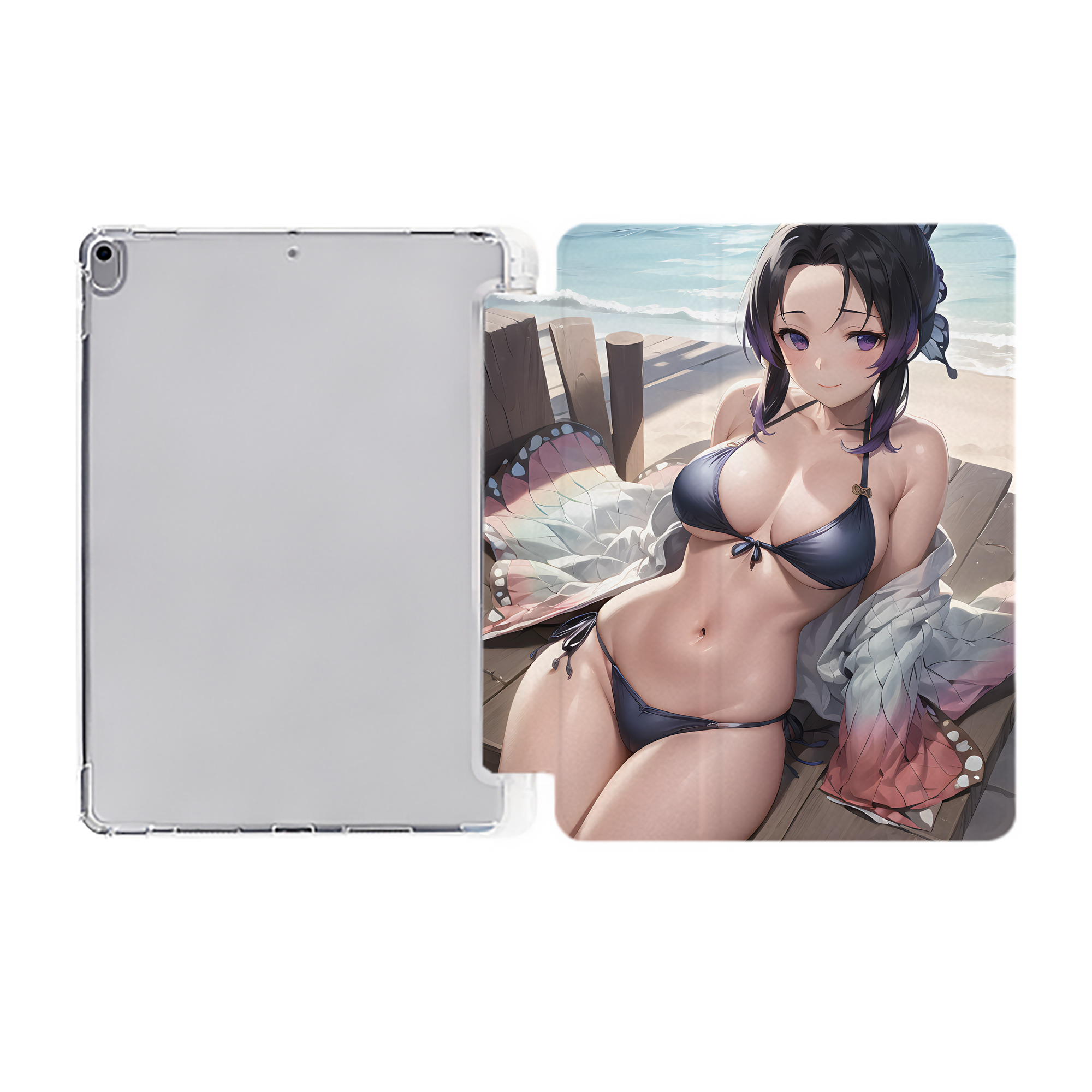 （画像用） 鬼滅の刃（きめつのやいば）蟲柱-胡蝶 しのぶ／こちょう しのぶ Kochou Shinobu IPad ケース ペン収納付き 三つ折りスタンド PUレザー×シリコン 対応機種9.5/10.5/10.9インチ
